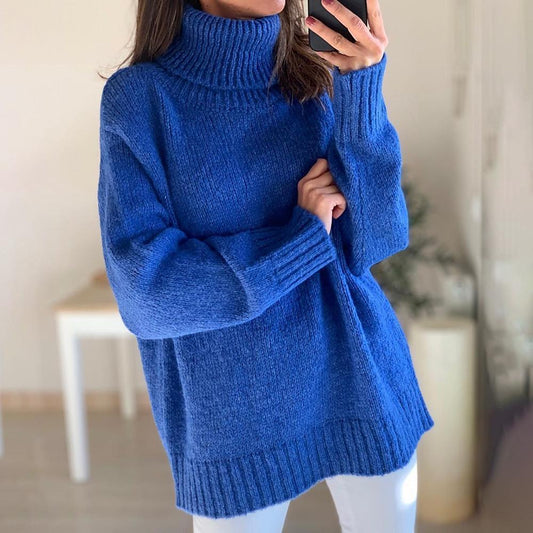 Bright Blue Ribbed Edge Long Sleeve Sweater